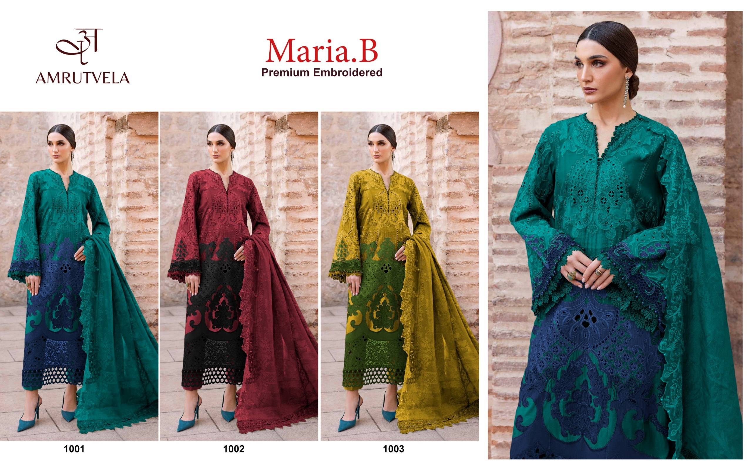  Maria B By Amrutvela Textile 1001 To 1003 Series Beautiful Festive Suits Stylish Fancy Colorful Casual Wear & Ethnic Wear Pure Cotton Dresses At Wholesale Price